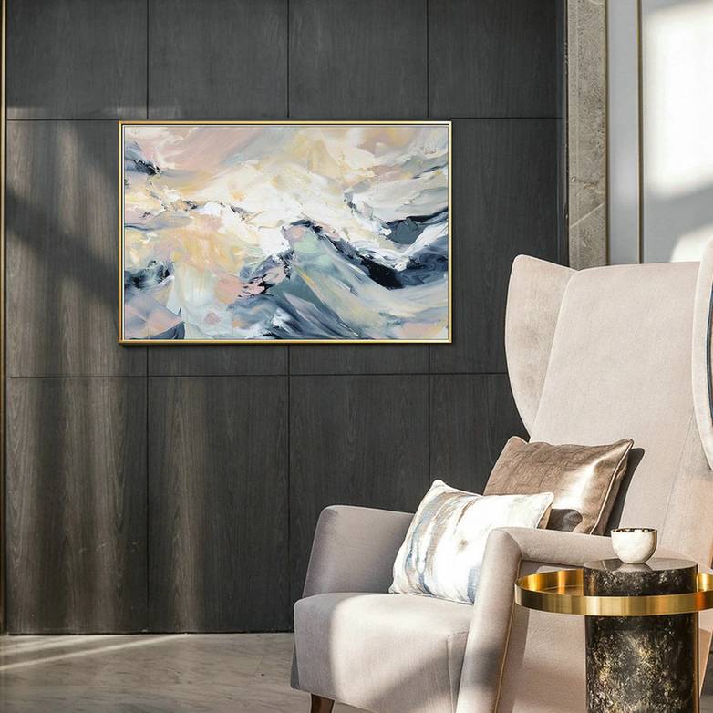 White Handmade Mountain Contemporary Abstract Canvas Artwork GHXN0